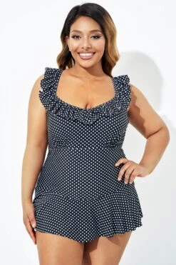 Black Polka Dot Ruffles Elegant One Piece Swimsuit -Meetcurve Shop b deop207001 3