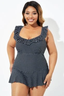 Black Polka Dot Ruffles Elegant One Piece Swimsuit -Meetcurve Shop b deop207001 5