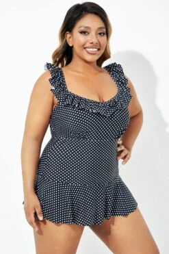 Black Polka Dot Ruffles Elegant One Piece Swimsuit -Meetcurve Shop b deop207001 6