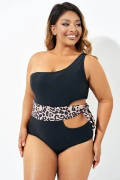 Sexy Leopard Print Tie Cut Out One Piece Swimsuit -Meetcurve Shop b deop208001 3
