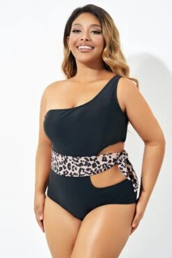 Sexy Leopard Print Tie Cut Out One Piece Swimsuit -Meetcurve Shop b deop208001 4
