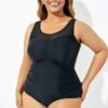 Black Mesh Ruching Tummy Control One Piece Swimsuit 2 Black Mesh Ruching Tummy Control One Piece Swimsuit -Meetcurve Shop b deop209001 1