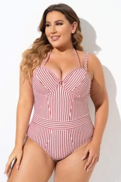 Vintage Red Stripe Underwire One Piece Swimsuit 12 Vintage Red Stripe Underwire One Piece Swimsuit -Meetcurve Shop b deop214001 5