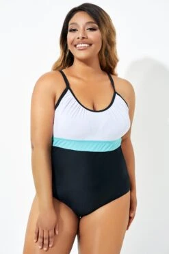 Color Block Print Open Back One Piece Swimsuit -Meetcurve Shop b deop222001 3 1