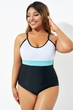 Color Block Print Open Back One Piece Swimsuit -Meetcurve Shop b deop222001 4 1