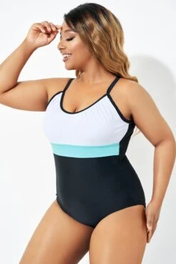 Color Block Print Open Back One Piece Swimsuit -Meetcurve Shop b deop222001 6 1