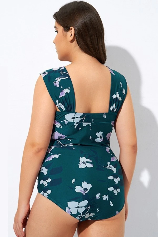 Deep Green Floral Off Shoulder One Piece Swimsuit 4 Deep Green Floral Off Shoulder One Piece Swimsuit - Image 2