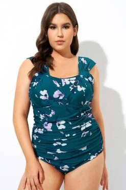Deep Green Floral Off Shoulder One Piece Swimsuit 10 Deep Green Floral Off Shoulder One Piece Swimsuit -Meetcurve Shop b deop256001 33