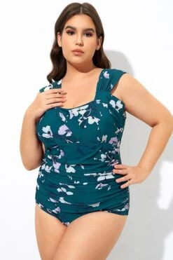 Deep Green Floral Off Shoulder One Piece Swimsuit 11 Deep Green Floral Off Shoulder One Piece Swimsuit -Meetcurve Shop b deop256001 44
