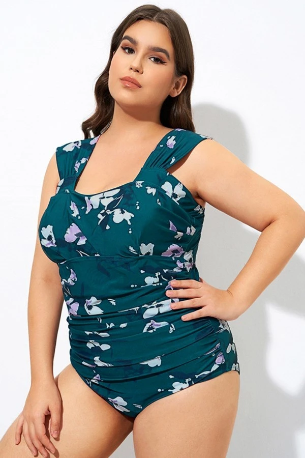 Deep Green Floral Off Shoulder One Piece Swimsuit 7 Deep Green Floral Off Shoulder One Piece Swimsuit - Image 5