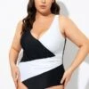 Black And White Plunge V-neckline One Piece Swimsuit