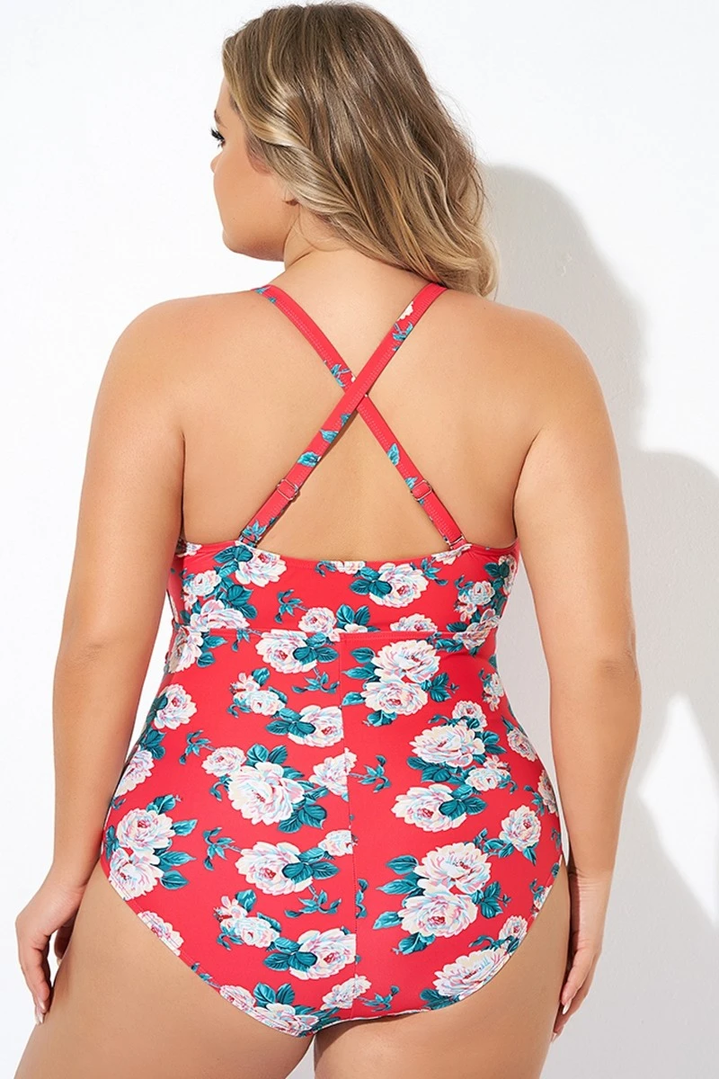 Coral Floral Wireless Ruffle One Piece Swimsuit 4 Coral Floral Wireless Ruffle One Piece Swimsuit - Image 2