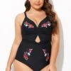 Black Flower Adjustable Straps Cut Out Front One Piece Swimsuit 1 Black Flower Adjustable Straps Cut Out Front One Piece Swimsuit -Meetcurve Shop b deop275001 1 1