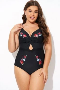 Black Flower Adjustable Straps Cut Out Front One Piece Swimsuit 13 Black Flower Adjustable Straps Cut Out Front One Piece Swimsuit -Meetcurve Shop b deop275001 3