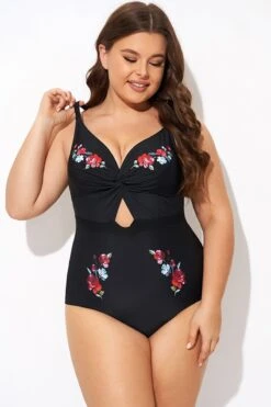 Black Flower Adjustable Straps Cut Out Front One Piece Swimsuit 12 Black Flower Adjustable Straps Cut Out Front One Piece Swimsuit -Meetcurve Shop b deop275001 4
