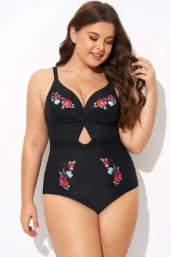 Black Flower Adjustable Straps Cut Out Front One Piece Swimsuit 11 Black Flower Adjustable Straps Cut Out Front One Piece Swimsuit -Meetcurve Shop b deop275001 5