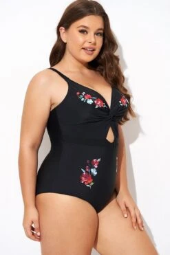 Black Flower Adjustable Straps Cut Out Front One Piece Swimsuit 10 Black Flower Adjustable Straps Cut Out Front One Piece Swimsuit -Meetcurve Shop b deop275001 6