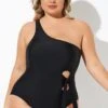 Black One Shoulder Tie One Piece Swimsuit -Meetcurve Shop b deop277001 1