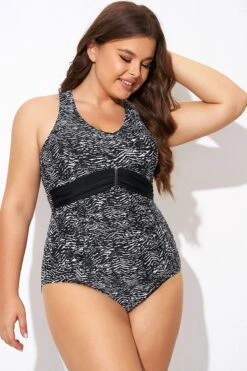 Black & White Zebra Print Ruched Front One Piece Swimsuit -Meetcurve Shop b deop278001 5