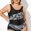 Flower Pattern Round Neck One Piece Swimsuit -Meetcurve Shop b deop281001 1 1