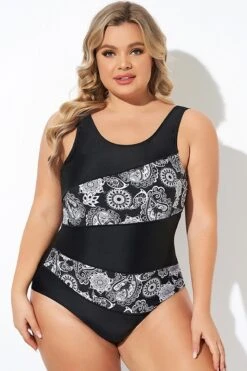 Flower Pattern Round Neck One Piece Swimsuit -Meetcurve Shop b deop281001 3