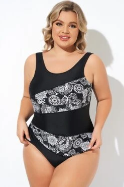 Flower Pattern Round Neck One Piece Swimsuit -Meetcurve Shop b deop281001 6