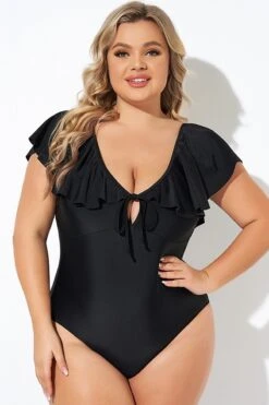 Black Sexy Cut Out Sleeves One Piece Swimsuit 10 Black Sexy Cut Out Sleeves One Piece Swimsuit -Meetcurve Shop b deop282001 3