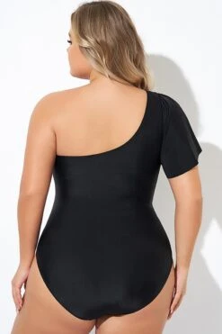 Black Flutter Sleeve One Shoulder One Piece Swimsuit 10 Black Flutter Sleeve One Shoulder One Piece Swimsuit -Meetcurve Shop b deop283001 2
