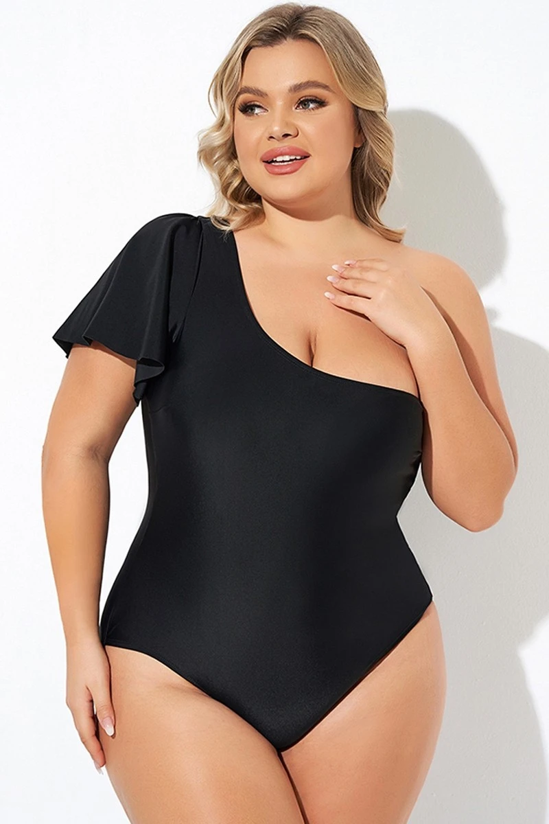 Black Flutter Sleeve One Shoulder One Piece Swimsuit 6 Black Flutter Sleeve One Shoulder One Piece Swimsuit - Image 4