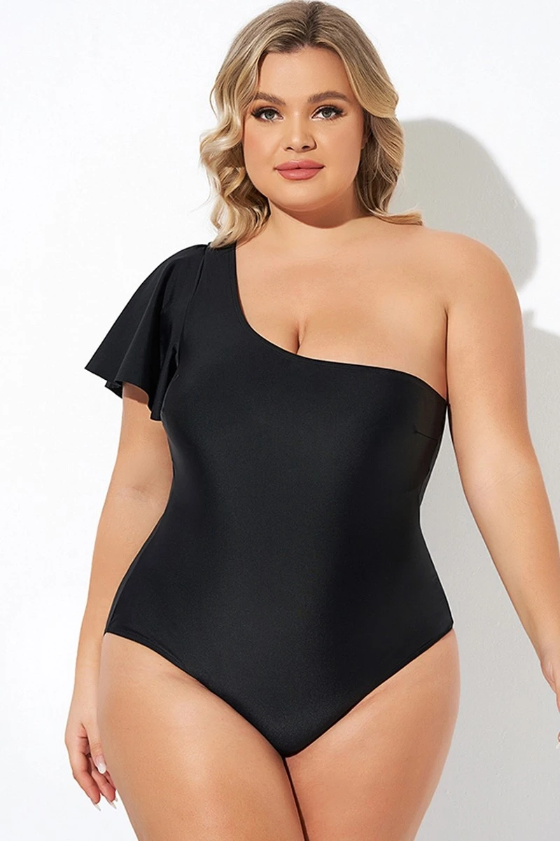 Black Flutter Sleeve One Shoulder One Piece Swimsuit 7 Black Flutter Sleeve One Shoulder One Piece Swimsuit - Image 5