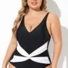Black And White Twist Front One Piece Swimsuit -Meetcurve Shop b deop285001 1