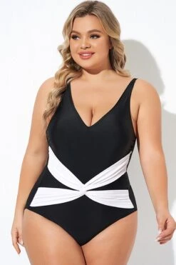 Black And White Twist Front One Piece Swimsuit 10 Black And White Twist Front One Piece Swimsuit -Meetcurve Shop b deop285001 3