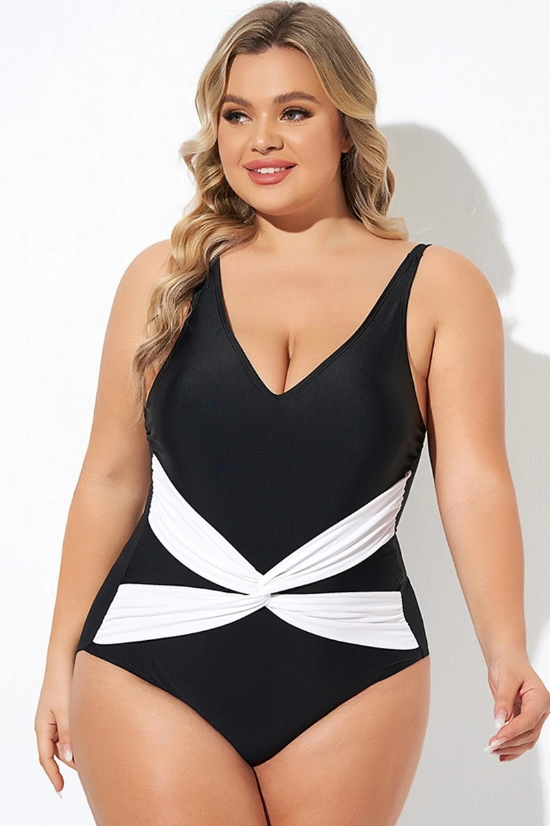 Black And White Twist Front One Piece Swimsuit 5 Black And White Twist Front One Piece Swimsuit - Image 3