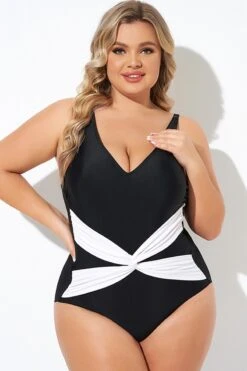 Black And White Twist Front One Piece Swimsuit 11 Black And White Twist Front One Piece Swimsuit -Meetcurve Shop b deop285001 4