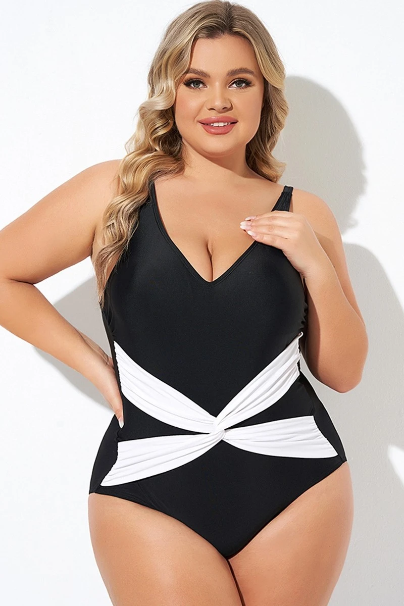 Black And White Twist Front One Piece Swimsuit 6 Black And White Twist Front One Piece Swimsuit - Image 4