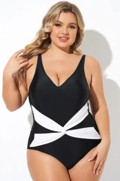 Black And White Twist Front One Piece Swimsuit 12 Black And White Twist Front One Piece Swimsuit -Meetcurve Shop b deop285001 5