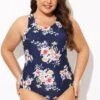 Flower Stripes Scoop Neck Cross Back One Piece Swimsuit -Meetcurve Shop b deop288001 3