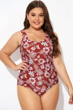 Flower Scoop Neck And Back One Piece Swimsuit