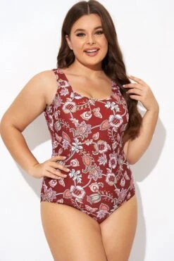Flower Scoop Neck And Back One Piece Swimsuit -Meetcurve Shop b deop291001 5