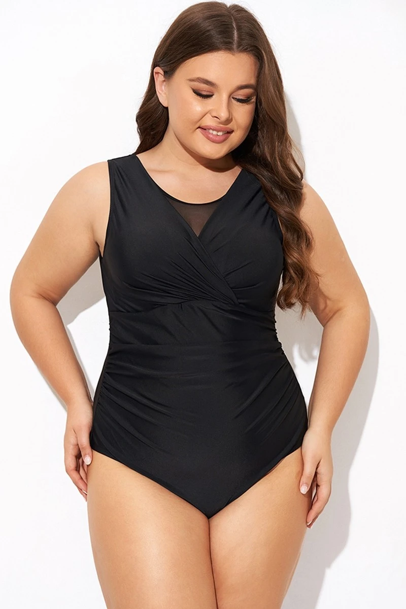 Black Mesh Rounded Back Neckline One Piece Swimsuit 5 Black Mesh Rounded Back Neckline One Piece Swimsuit - Image 3