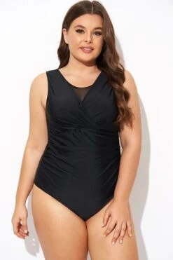 Black Mesh Rounded Back Neckline One Piece Swimsuit 11 Black Mesh Rounded Back Neckline One Piece Swimsuit -Meetcurve Shop b deop294001 4