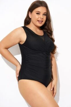 Black Mesh Rounded Back Neckline One Piece Swimsuit 13 Black Mesh Rounded Back Neckline One Piece Swimsuit -Meetcurve Shop b deop294001 6