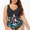 Crewneck Flower Print Polka Dots Knot One Piece Swimsuit -Meetcurve Shop b deop297001 1