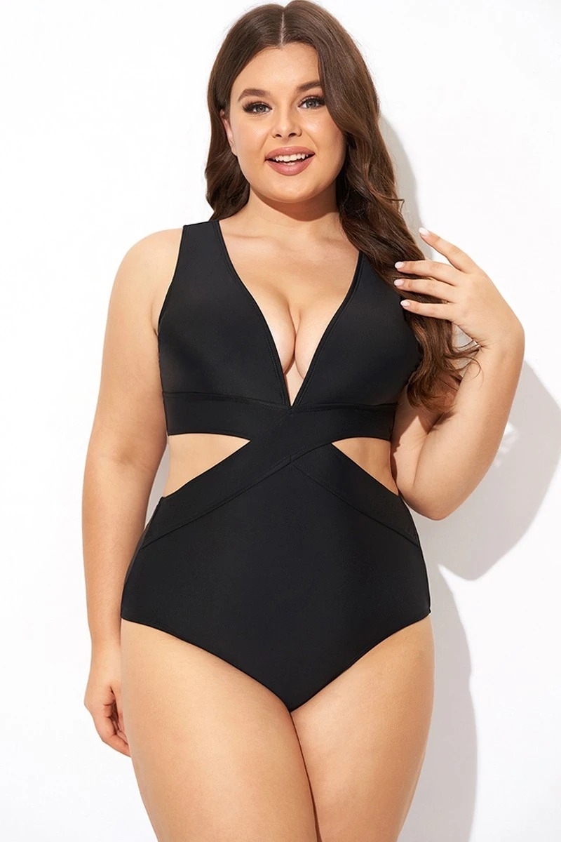 Black Cut Out Plunge Back Hook One Piece Swimsuit 3 Black Cut Out Plunge Back Hook One Piece Swimsuit