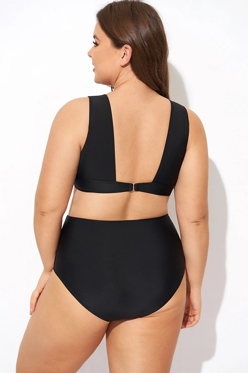 Black Cut Out Plunge Back Hook One Piece Swimsuit 4 Black Cut Out Plunge Back Hook One Piece Swimsuit - Image 2