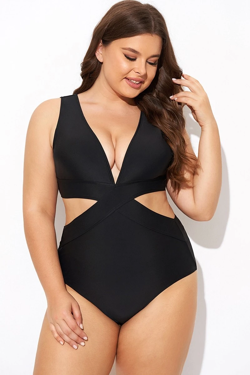 Black Cut Out Plunge Back Hook One Piece Swimsuit 5 Black Cut Out Plunge Back Hook One Piece Swimsuit - Image 3