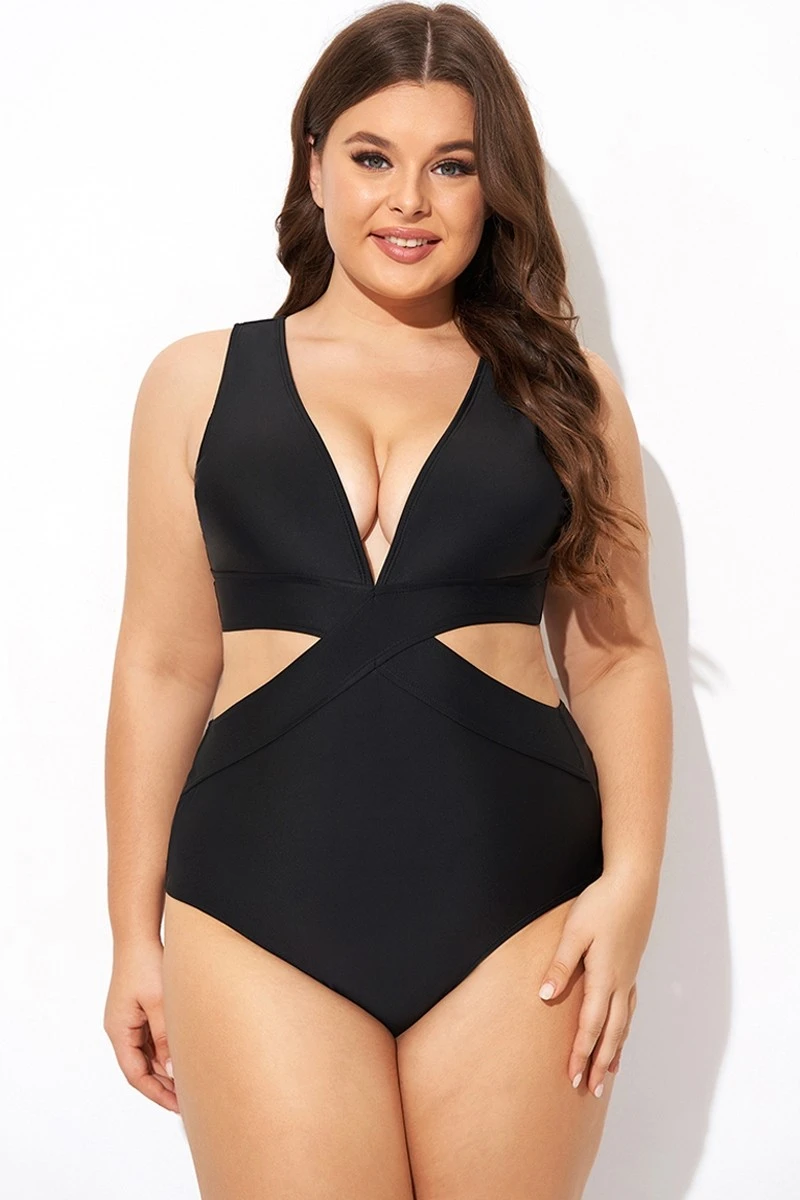 Black Cut Out Plunge Back Hook One Piece Swimsuit 6 Black Cut Out Plunge Back Hook One Piece Swimsuit - Image 4