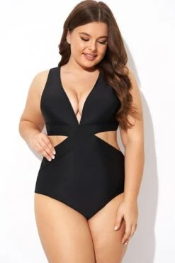 Black Cut Out Plunge Back Hook One Piece Swimsuit 12 Black Cut Out Plunge Back Hook One Piece Swimsuit -Meetcurve Shop b deop299001 5
