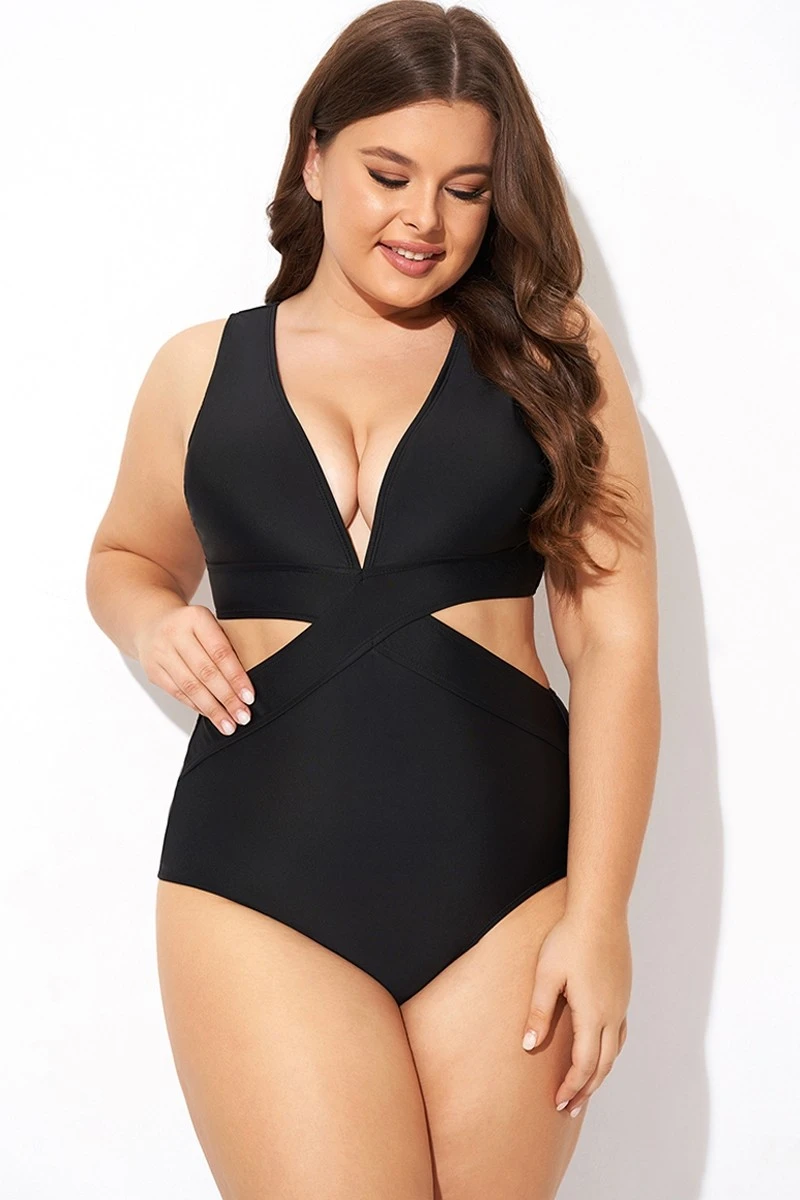 Black Cut Out Plunge Back Hook One Piece Swimsuit 7 Black Cut Out Plunge Back Hook One Piece Swimsuit - Image 5