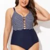 Stripe Plunge Deep V Neck One Piece Swimsuit -Meetcurve Shop b deop300001 1 1